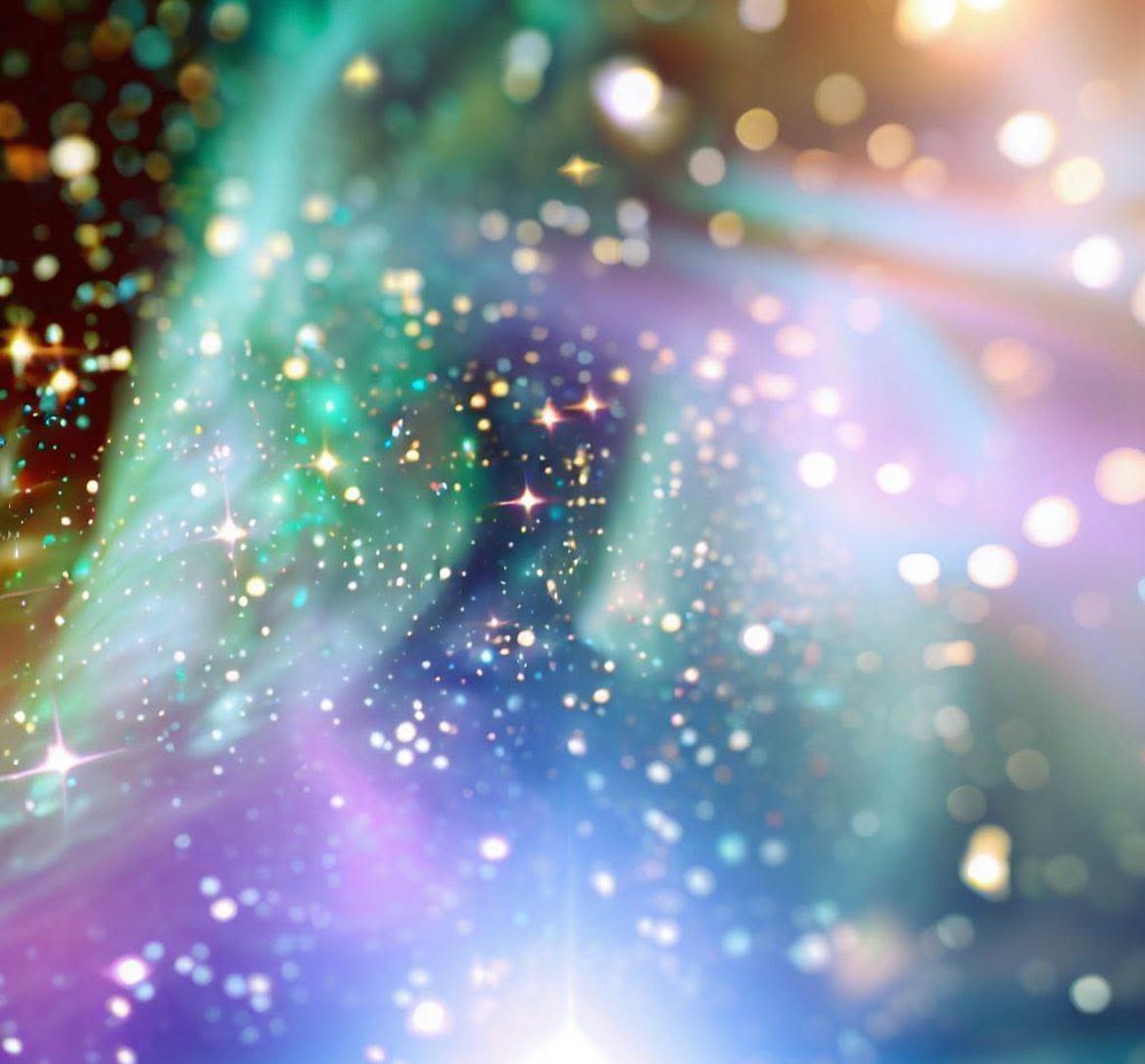 colorful image of stars with shadowy human figure silhouette in the center